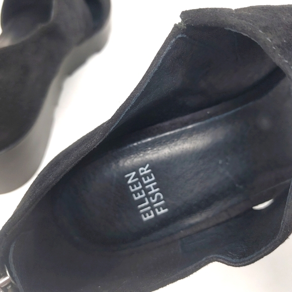 Eileen Fisher Turban Asymmetrical Wedge Black Suede Size 8 - Picture 10 of 11